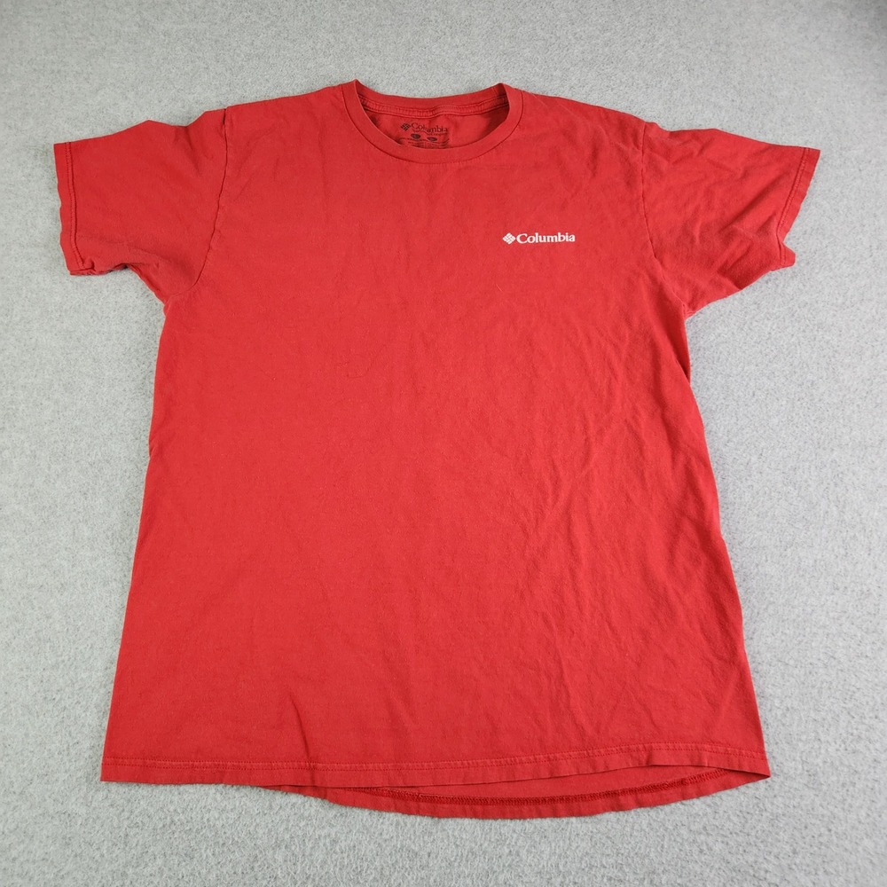 Columbia T-Shirt Men Large Red Pine Tree Flag Graphic Cotton Regular Fit Outdoor